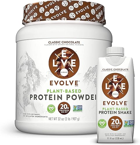 Evolve Plant-Based 20g Protein Shake: Classic Chocolate 11oz & 2lb Pack ...